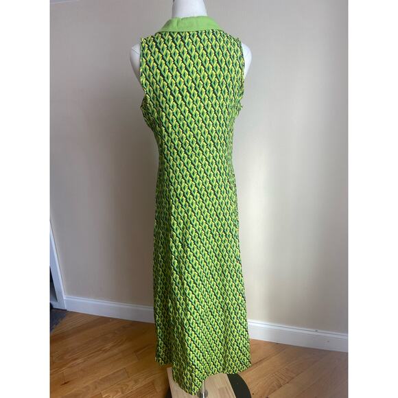VTG 80s Henri Collection Sleeveless Midi Dress Small Geometric Green Hippie - Picture 4 of 6
